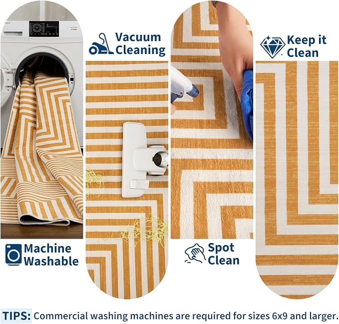 6x9 Modern Abstract Washable Area Rugs for Living Room Low Pile Modern Geometric Rug Non Slip Dining Room Carpet Low Pile Indoor Rug for Office Dorm Classroom Kids Room, Orange Yellow