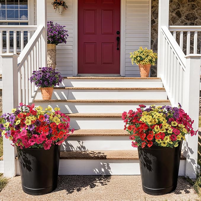 24 Bundles Artificial Flowers for Outdoor Indoor Garden Home Decoration, Look Real for Front Door Porch Patio Yard Balcony, Faux Flower Daisy with Eucalyptus Leaves Fake Plants, 4 Colors