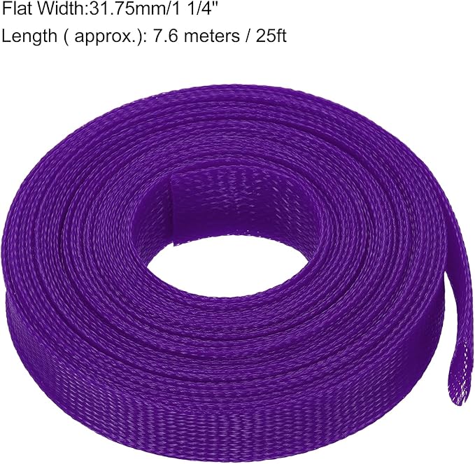 uxcell Expandable Sleeving, 1 1/4-inch 25ft Cable Sleeve, Purple