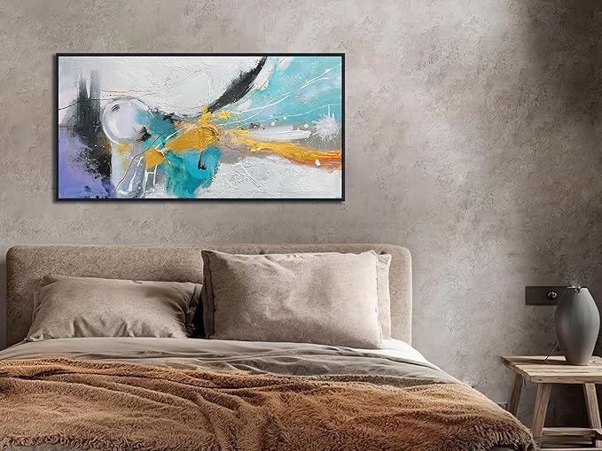 Arjun Abstract Framed Wall Art for Living Room Black and White Canvas Painting for Mens Room Textured Hand Painted Modern Picture Bedroom, Large for Home Office Wall Decor 40"x20"