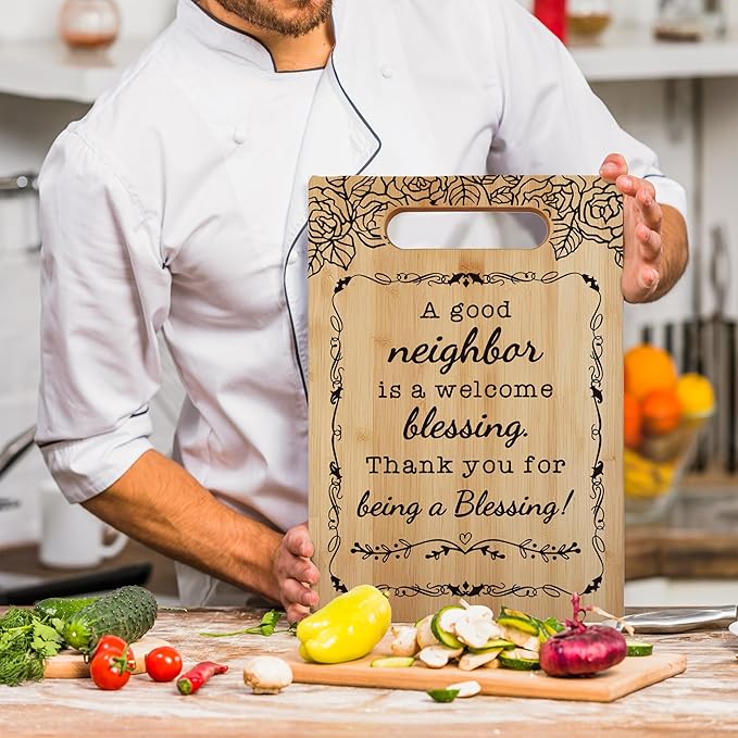 Neighbor Gifts Cutting Board Chopping Board, Best Neighbor Gifts, Neighbor Gifts for Christmas, Good Neighbor Gifts, Gifts for Neighbors, Decorative Bamboo Cutting Boards for Kitchen