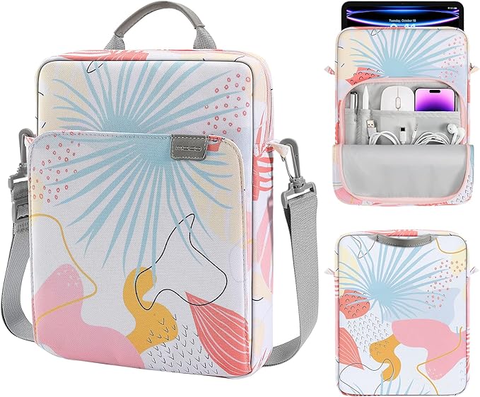 MoKo 12.9 Inch Tablet Sleeve Bag,Fits with 13" New iPad Pro M4 & Air M2 2024,iPad Pro 12.9 M2&M1,Surface Laptop Go 12.4,Galaxy Tab S8+/S9+ 12.4,Handle Carrying Case with Shoulder Strap, Tropical Leaf
