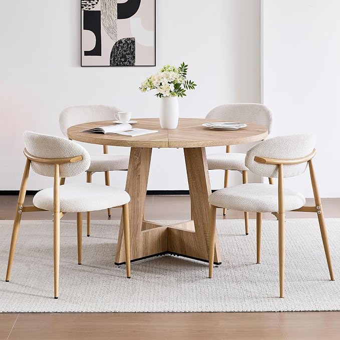 47" Round Dining Table Set with 4 Modern Chairs for Dining Room, Kitchen