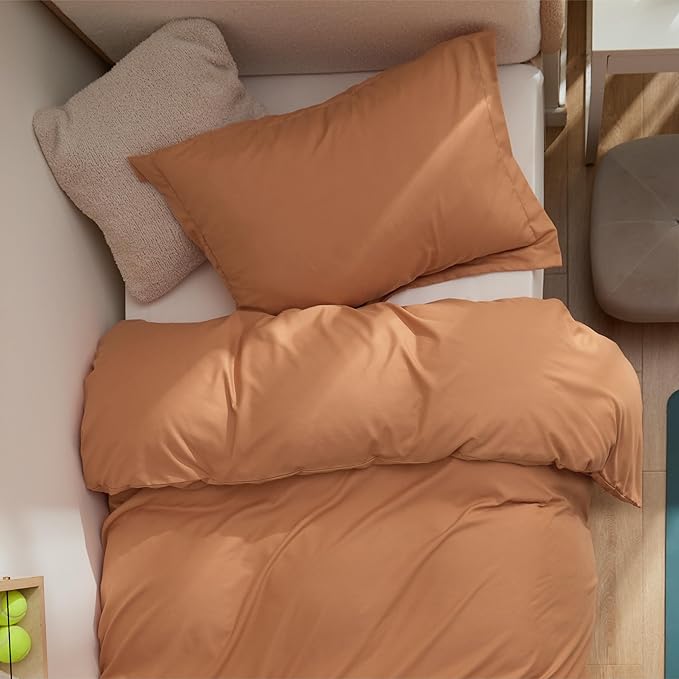 Bedsure Duvet Cover Twin/Twin XL Size - Soft Double Brushed Bedding Set for Kids & Adults, Zipper Closure, 2 Pieces, Includes 1 Duvet Cover (68"x90") & 1 Pillow Sham, NO Comforter, Burnt Orange