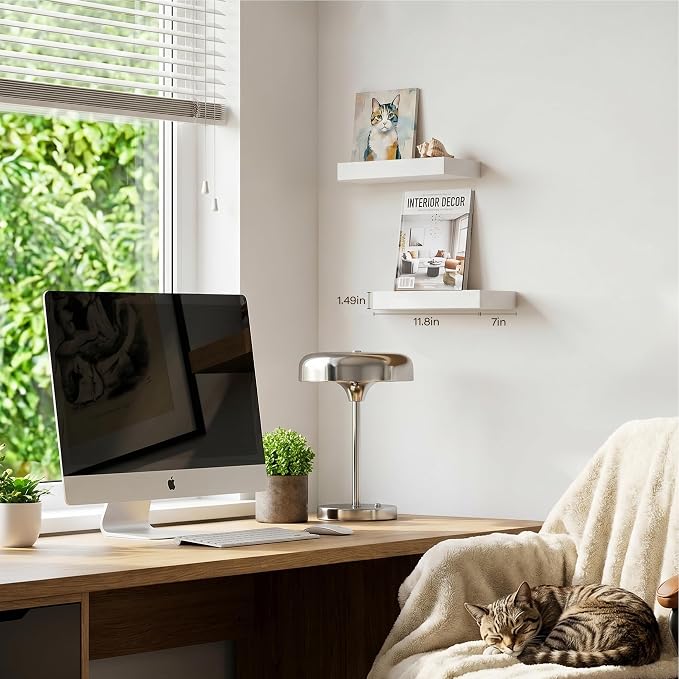 Floating Shelves for Wall Set of 2, White 11.8 Inch Small Wall Shelves for Bathroom Over Toilet, Bedroom & Apartment Storage, Wall Mounted Display Shelves for Decor & Toiletries
