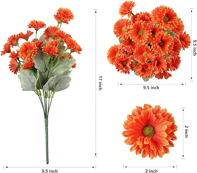 HyeFlora Dahlia Artificial Winter Flowers for Outdoors Christmas Decoration, 6 Bundles Fake Daisy Orange Faux Plants Realistic UV Resistant Silk Flowers for Outside Planter Front Door Yard Garden