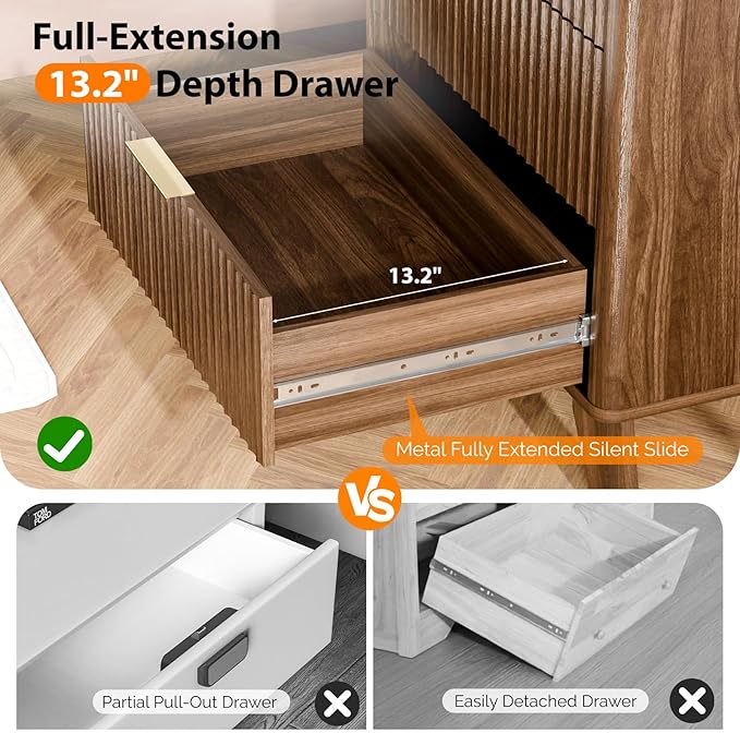 VINGLI Fluted Tall Dresser 5 Drawer, 23.66" W Chest of Drawers, Walnut Wood Dresser for Bedroom Mid Century Modern with Rounded Edge, 23.66" W*15.59" D*44.88" H