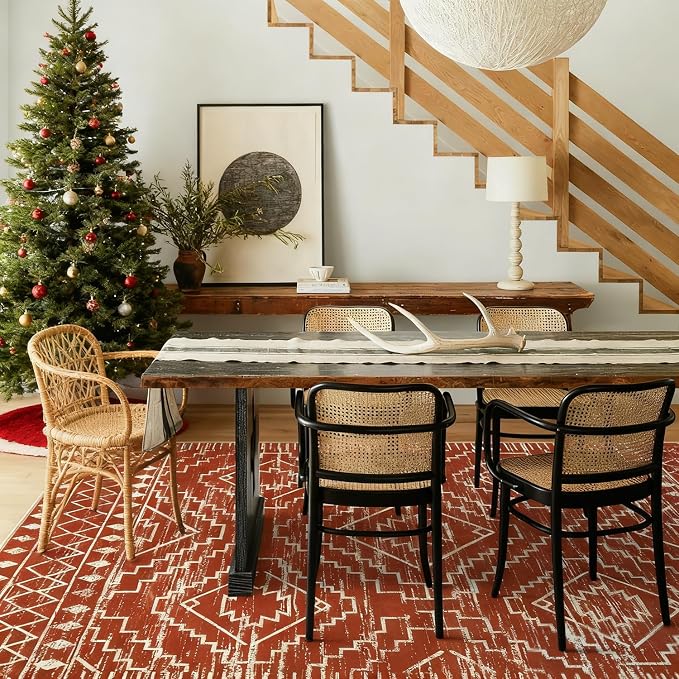 Wonnitar Moroccan 4x6 Bedroom Area Rug, Washable Soft Rug for Living Room, Non-Slip Bohemian Large Rug Non-Shedding Low Pile Floor Carpet for Kitchen Guest Room Entrance (Brown,4'x6')