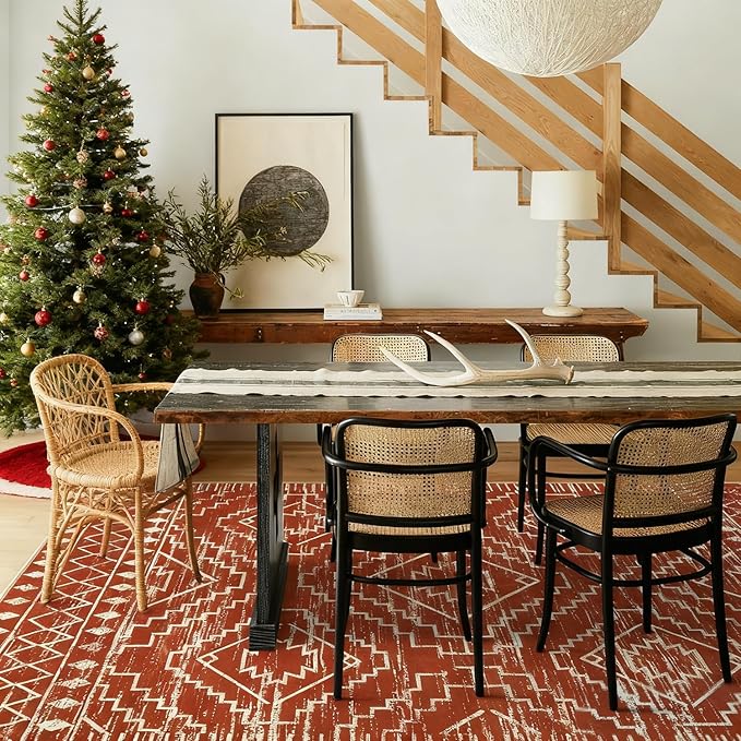Wonnitar Moroccan Washable Area Rug, 3x5 Non-Slip Rugs for Living Room, Geometric Tribal Kitchen Entry Throw Mat, Soft Low Pile Non-Shedding Carpet for Bedroom Apartment Dorm (Brown,3'x5')