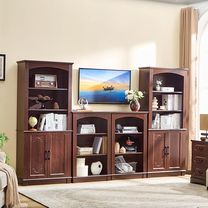 Small Bookshelf, 3 Tier Bookcase and Kids Bookshelf, Cherry Storage Cabinet with Wooden Cube Storage Organizer, Modern Book Shelf for Bedroom Furniture, Living Room, Office, Toy Organizer Cabinet