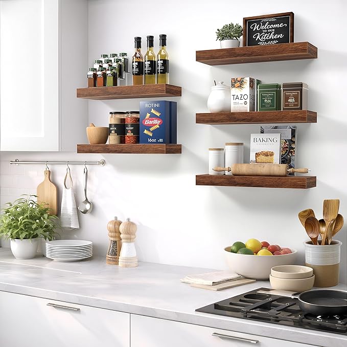 Sorbus Floating Shelves for Wall – 16 Inch Floating Shelf for Kitchen, Bedroom, Living Room, Bathroom, Home & Wall Decor - Mounted Bathroom Shelves with Invisible Brackets (Walnut, 2 Pack)