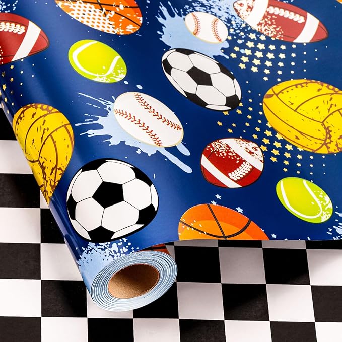 Burymento Ball Wrapping Paper, Reversible Checkerboard Grid Gift Wrap for Birthday, Valentines, Mothers day, Graduation, Wedding, Fathers day, Baby Shower, Christmas (17in x 16.4ft)