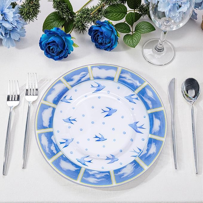 U-QE 20PCS Blue Plates - Blue Plastic Plates Disposable&Reusable - Heavy Duty Plastic Plate for Party&Wedding Including 10 Dinner 10.25" & 10 Appetizer Plate 7.5"