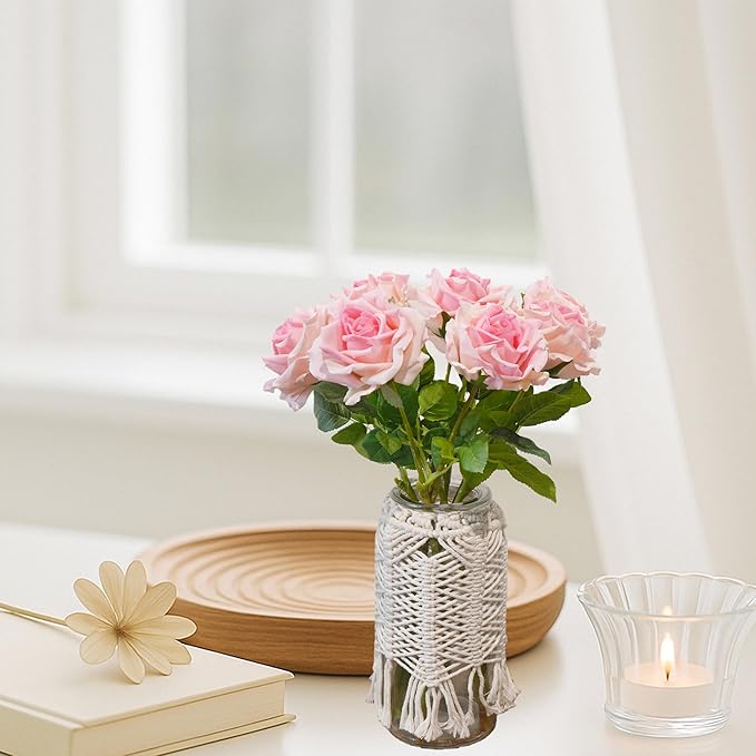 6 Pcs Silk Real Touch Latex Roses, Artificial Single Stem Big Bloom Faux Roses for Home Party Office Wedding Indoor Decor, Floral Arrangements, Table Centerpieces