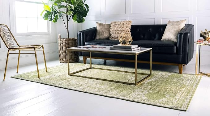 Unique Loom Bromley Collection Area Rug - Wells (10' x 14' 1" Rectangle, Green/ Ivory)
