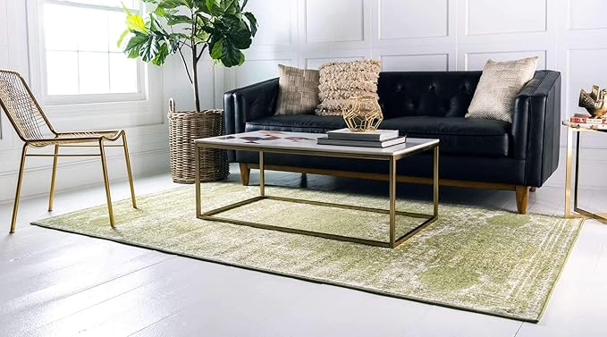 Unique Loom Bromley Collection Area Rug - Wells (7' 10" x 11' Rectangle, Green/ Ivory)