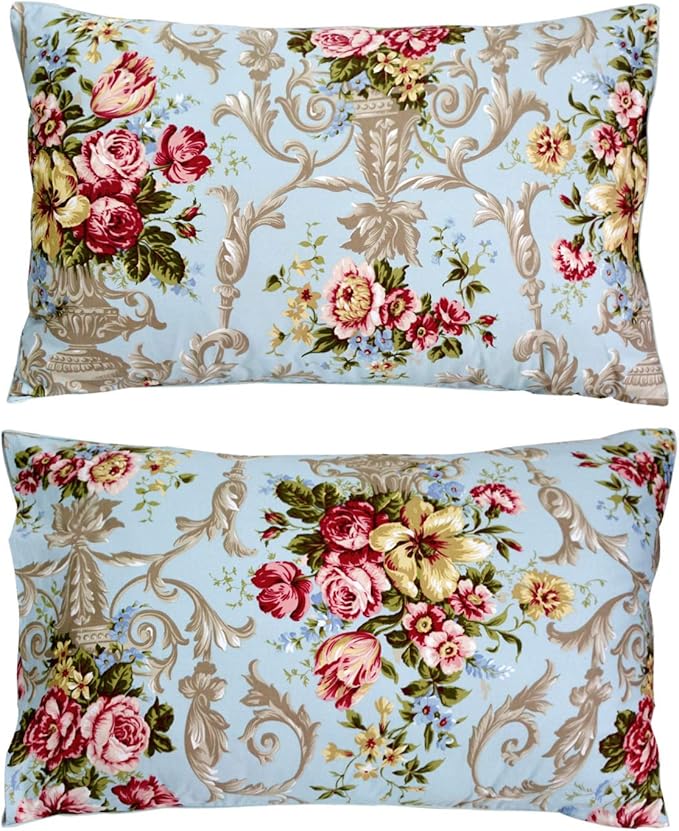 FADFAY Shabby Floral Bedding Elegant Peony Sheets Set Luxury Bedding Collections 800 Thread Count 100% Egyptian Cotton Deep Pocket, 4 Piece-Full Size