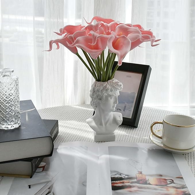 Mandy's PU Light Pink Calla Lily Artificial Flowers 20 Stems 13.5in Faux Realistic Centerpiece for Thanksgiving and Christmas Decorations DIY Bridal Bouquet Home Décor