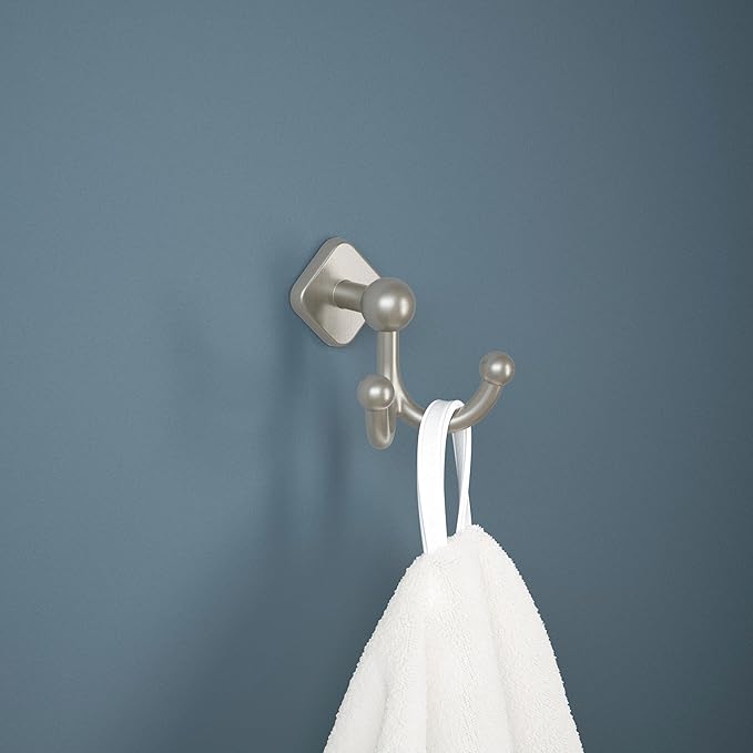 Franklin Brass Gainesville (1-Pack) Towel Hooks Satin Nickel Double Bathroom J Hooks Wall Mounted for Robes & Towels Hand Towel Hook Holder Kitchen, Bathroom Accessories GNV35-SN