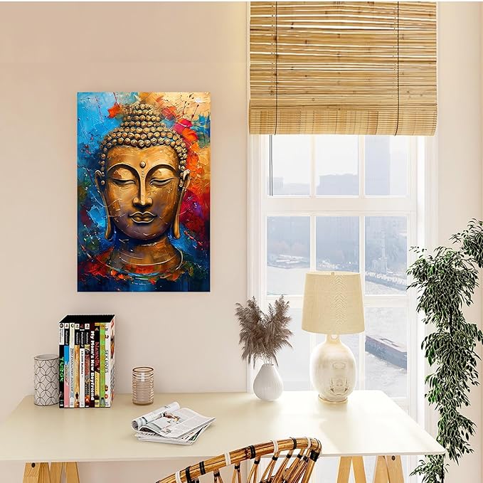 Golden Serenity Buddha Vintage Painting Wall Art Spirituality and Modern Art Wall Decor Adds Brilliance to Vibrant Home Decor 28x40in Frameless