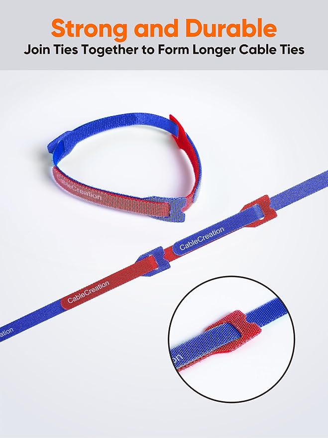 CableCreation Cable Ties, 60PCS Reusable Fastening Cable Management/Wire Organizer Cord, Hook and Loop Microfiber Cloth Cord Ties, 6-Inch (Multi-Colored)