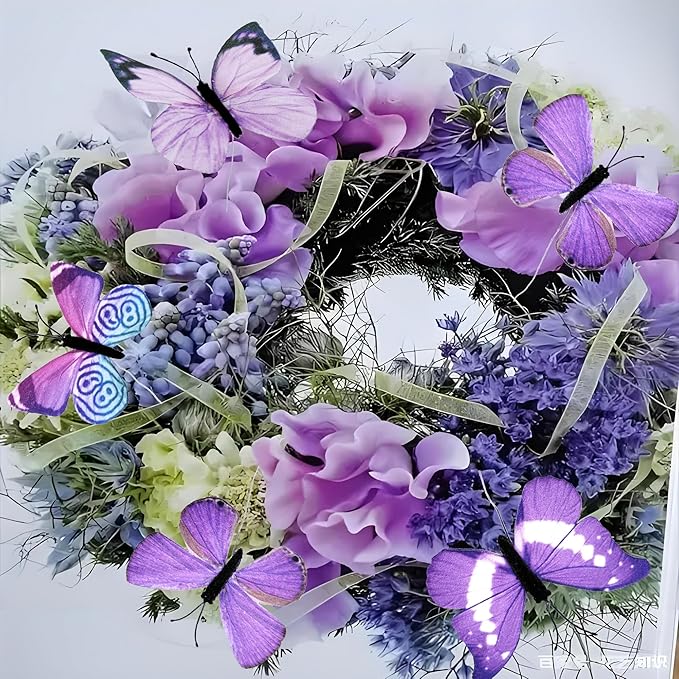 12 PCS Artificial Fabric Butterflies, 2 Sizes Reusable Butterly Crafts Decor, DIY 3D Butterfly Decorations for Fake Flowers Floral Nursery Wedding Tea Party Birthday Easter Spring. (Purple01 Medium)