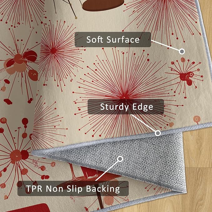 50s Retro Rug Large 7x10 60s 70s Mid Century Modern Pattern Area Rugs for Living Room, Bedroom, 50s Retro Home Decor Accessories Indoor Carpet, Non Slip & Machine Washable