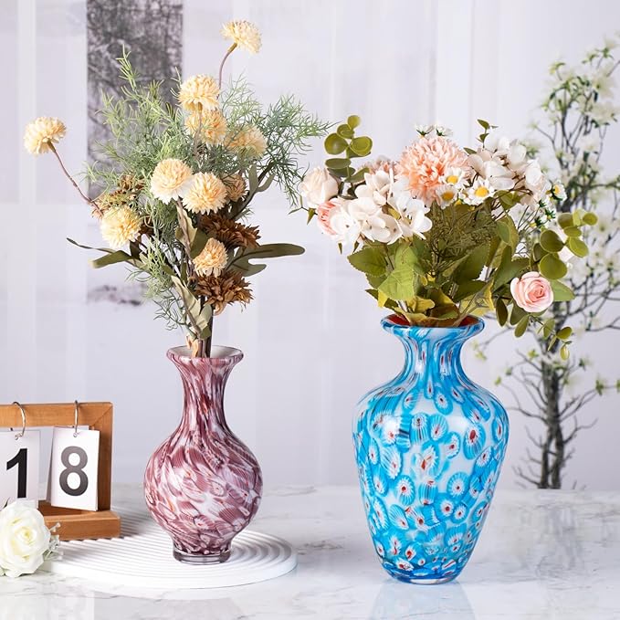 KAMMAK Colored Glass Vase, Beautiful Hand Blown Decorative Vase, Modern Art Vase for Flower Mantle Dining Table Centerpiece, Entryway Living Room Wedding Decoration, HR005