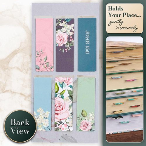 Christian Art Gifts Magnetic Scripture Bookmark Set - Inspirational Floral Bible Verse Pagemarkers, 6-Pack (2.3” x 0.8”)