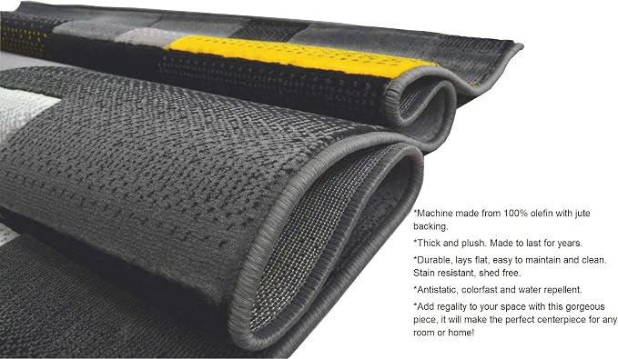 HR Rug in Orangish Yellow - Premium Quality Orangish Yellow/Black/Gray Abstract Geometric Modern Squares Pattern Area Rug - Contemporary Styling for Living Room, Bedroom - Unique Home Décor