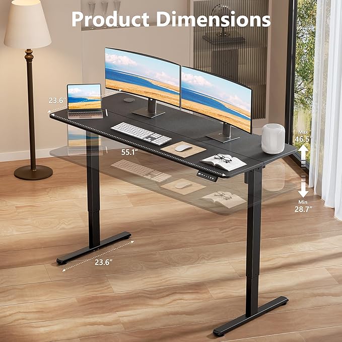 Electric Standing Desk 55 x 24 Inches, Height Adjustable Sit Stand Home Office Computer Desk with Memory Presets,Black