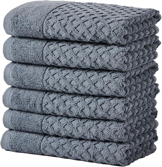 Great Bay Home Hand Towels - 100% Cotton 6 Pack 26x16 Hand Towel Set - Absorbent, Durable, Quick-Dry Towels for Bathroom (Blue)