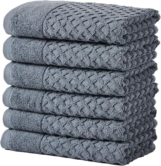 Great Bay Home Hand Towels - 100% Cotton 6 Pack 26x16 Hand Towel Set - Absorbent, Durable, Quick-Dry Towels for Bathroom (Blue)
