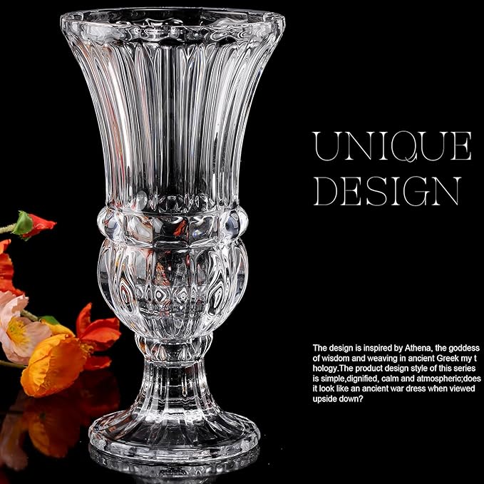 11.6" High Transparent Glass Vase, Art Plant Flower Vase. Decorative for Home Office Wedding Holiday Party Celebrate Centerpiece Decor