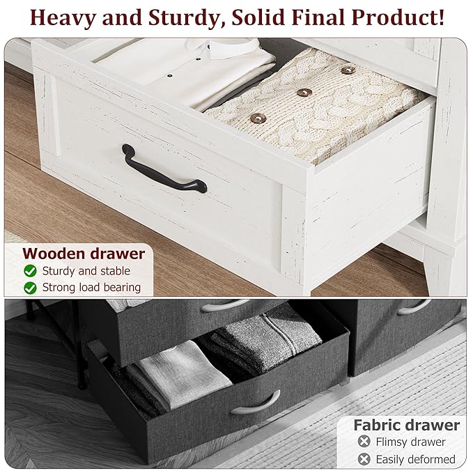 GarveeHome 6 Dresser for Bedroom, 47 in Wide Drawer Dresser with Storage Freestanding, Wooden Closet Storage Chest for Living Room, Bedroom, Entryway, White