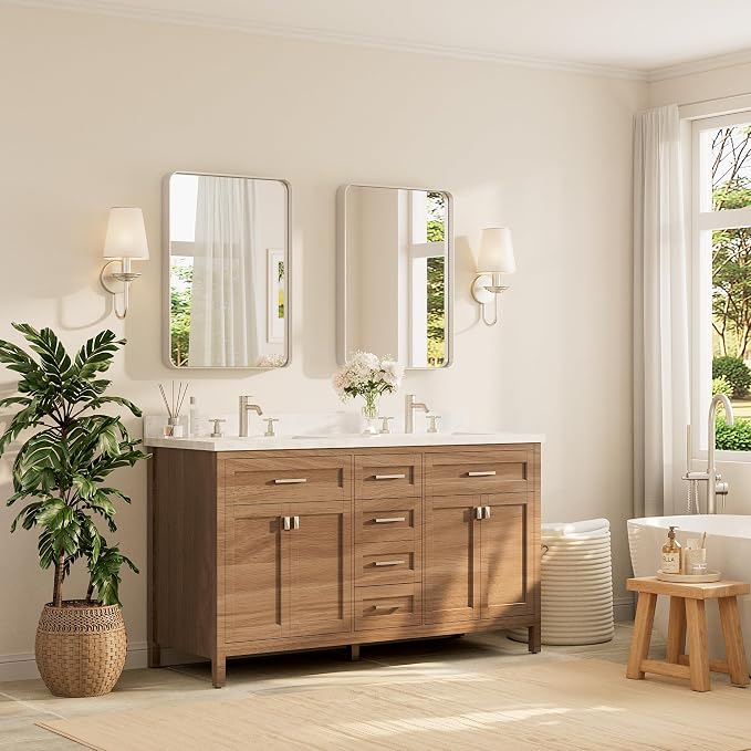TETOTE Brushed Nickel Mirror 22 x 30 Inch for Bathroom Over Sink Metal Framed Mirror Modern Farmhouse for Living Room Entryway(Horizontal/Vertical)