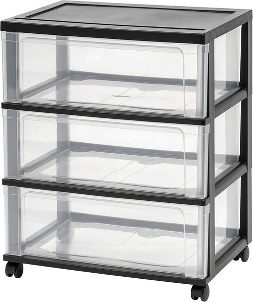 IRIS USA Rolling Drawer Storage Organizer Cart - 3 Spacious Drawers with Wheels | Black for Crafts & More