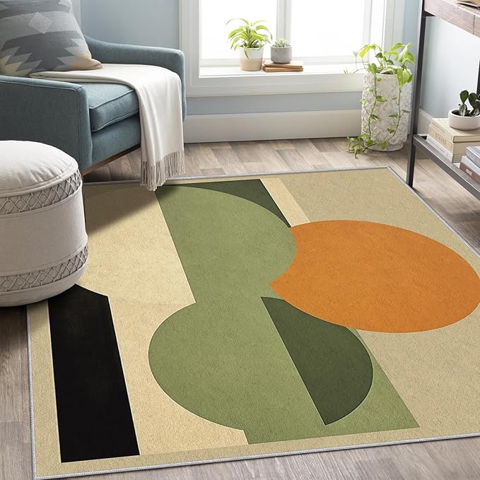 Mid Century Modern Rug 3x5, Washable Abstract Geometric Rugs for Living Room Bedroom, Minimalist Area Rug for Home Decor, Non Slip Backing Floor Carpet - 3 x 5 ft