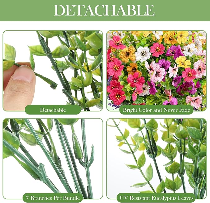 Artificial Fake Outdoor Plants Flowers for Outside Spring Summer Decoration, 12 Bundles Faux Silk Realistic UV Sun Resistant Colorful Mix Daisy Lavender for Porch Patio Window Box Yard Home Decor