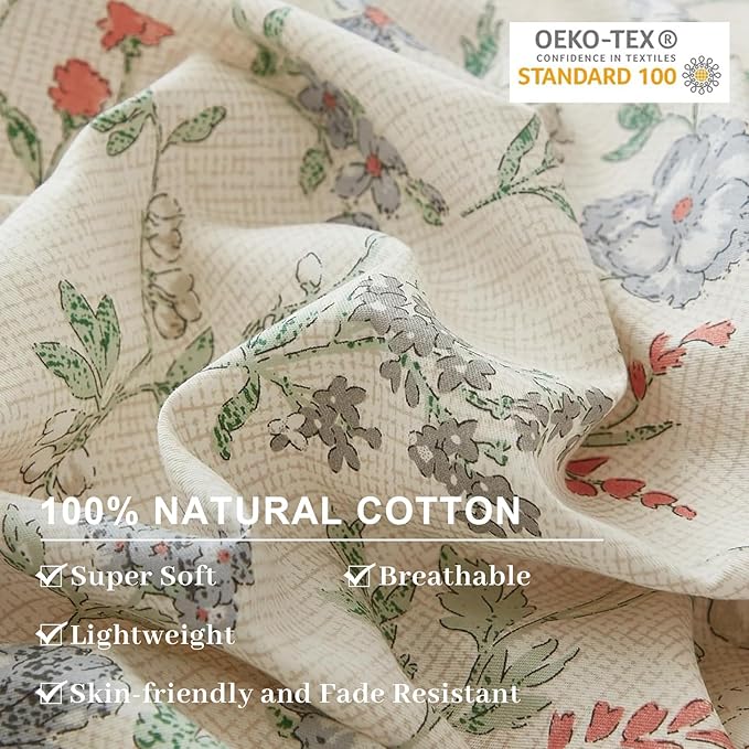 EAVD Chic Shabby Botanical Floral Duvet Cover Twin Soft Cotton Garden Floral Bedding Set with 2 Pillowcases Fresh Reversible Botanical Duvet Cover with Zipper Closure