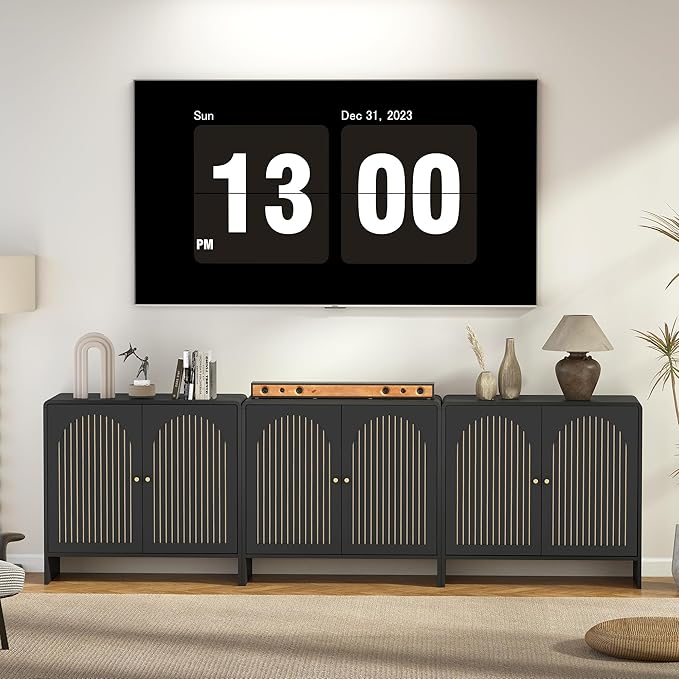 Black Sideboard Buffet Cabinet with Storage, Wood Arched Storage Cabinet with 2 Doors and Adjustable Shelf, Small Curved Entryway Accent Cabinet for Living Room Hallway Kitchen Dining Room