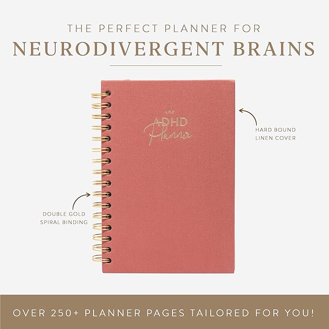 The ADHD Planner - Undated Daily Weekly Schedule Organizer Journal for Disorganized People - Habit Tracker Record Emotions & Mood - Academic Goals - Structure & Focus for Adults Brains (Spiral) (Red)