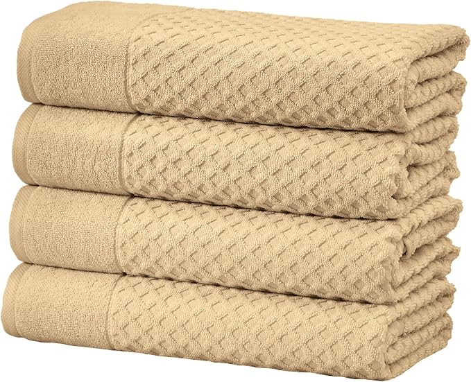 Great Bay Home Bath Towels - 100% Cotton 4 Pack 54x27 Bath Towel Set - Absorbent, Durable, Quick-Dry Towels for Bathroom (Oatmeal)