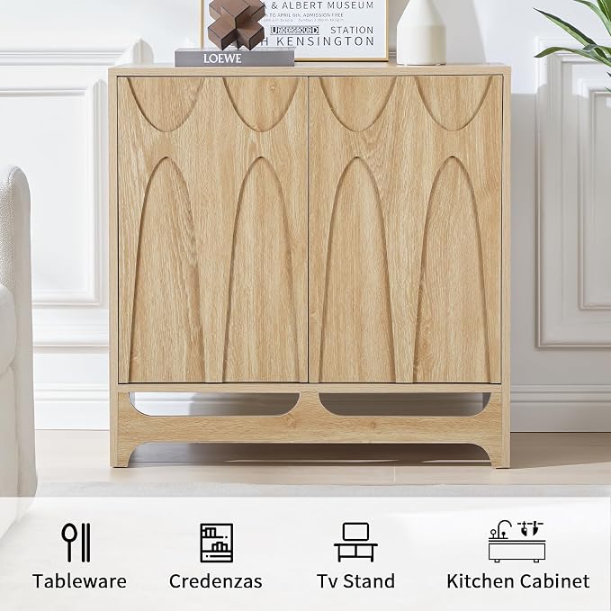 Bifins Sideboard Buffet Cabinet with Storage, 31.5” Mid Century Modern Storage Cabinet with Adjustable Shelf and 2 Doors for Dining Room, Living Room,Entry