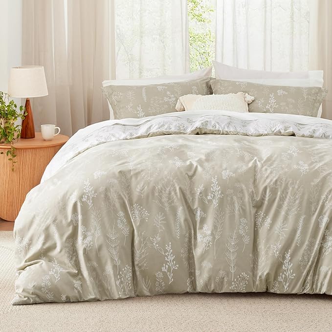 Bedsure Twin/Twin XL Comforter Set - Linen Bed Set, 2 Pieces Cute Floral Bedding, 1 Soft Reversible Botanical Flowers Comforter and 1 Pillow Sham