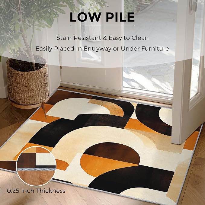 Mid Century Modern Rugs for Bedroom Decor, 6x9 ft, Abstract Geo Area Rugs for Living Room, Soft Non Slip Washable MCM Geometric Carpet Home Decorations Dt-Ghf-28