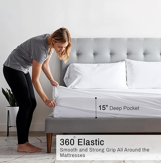 RUVANTI 100% Organic Cotton Sheets King Size, Percale Weave, GOTS Certified, 4-Piece Set, Deep Pocket 15", Crisp & Breathable, Soft Durable Bedding, Sábanas Algodón Orgánico – Bright White