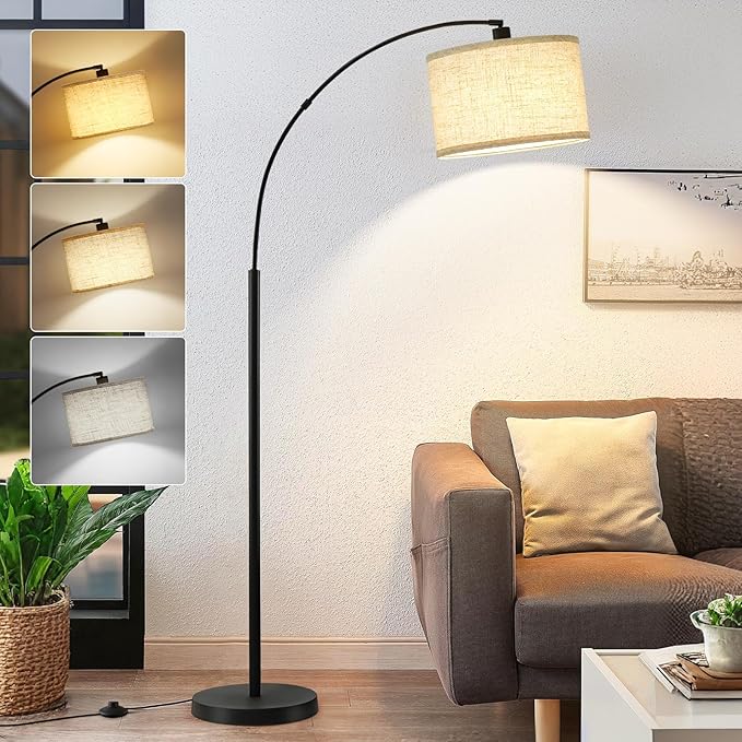 71" Arc Floor Lamps for Living Room, Standing Lamp with Adjustable Head, Tall Pole Lamp with Foot Switch, Arched Reading Light for Bedroom, Office, 9W Adjustable Color Temperatures Bulb Included