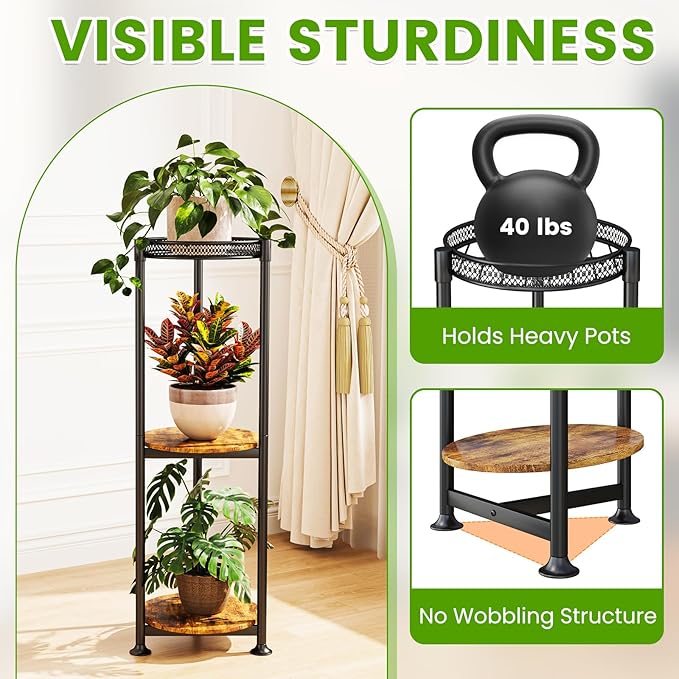 3 Tier Corner Black Plant Stand Indoor,32 Inch Tall Multiple Sturdy Vertical Metal Flower Heavy Duty Pot Holder Shelf Outdoor for Patio Porch Living Room