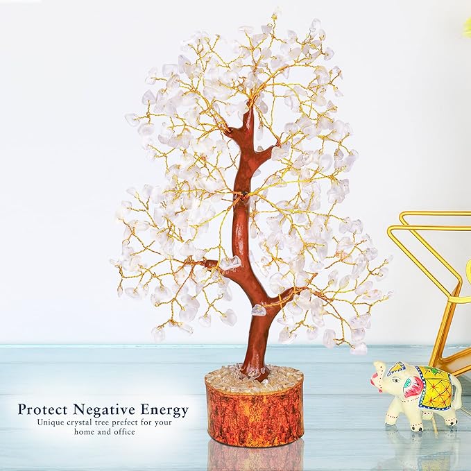 YATHABI Clear Quartz Crystal - Feng Shui Money Bonsai Tree - Natural Gemstones - Spiritual Trees - Chakra Crystal Tree of Life - Positive Energy Stones and Crystals